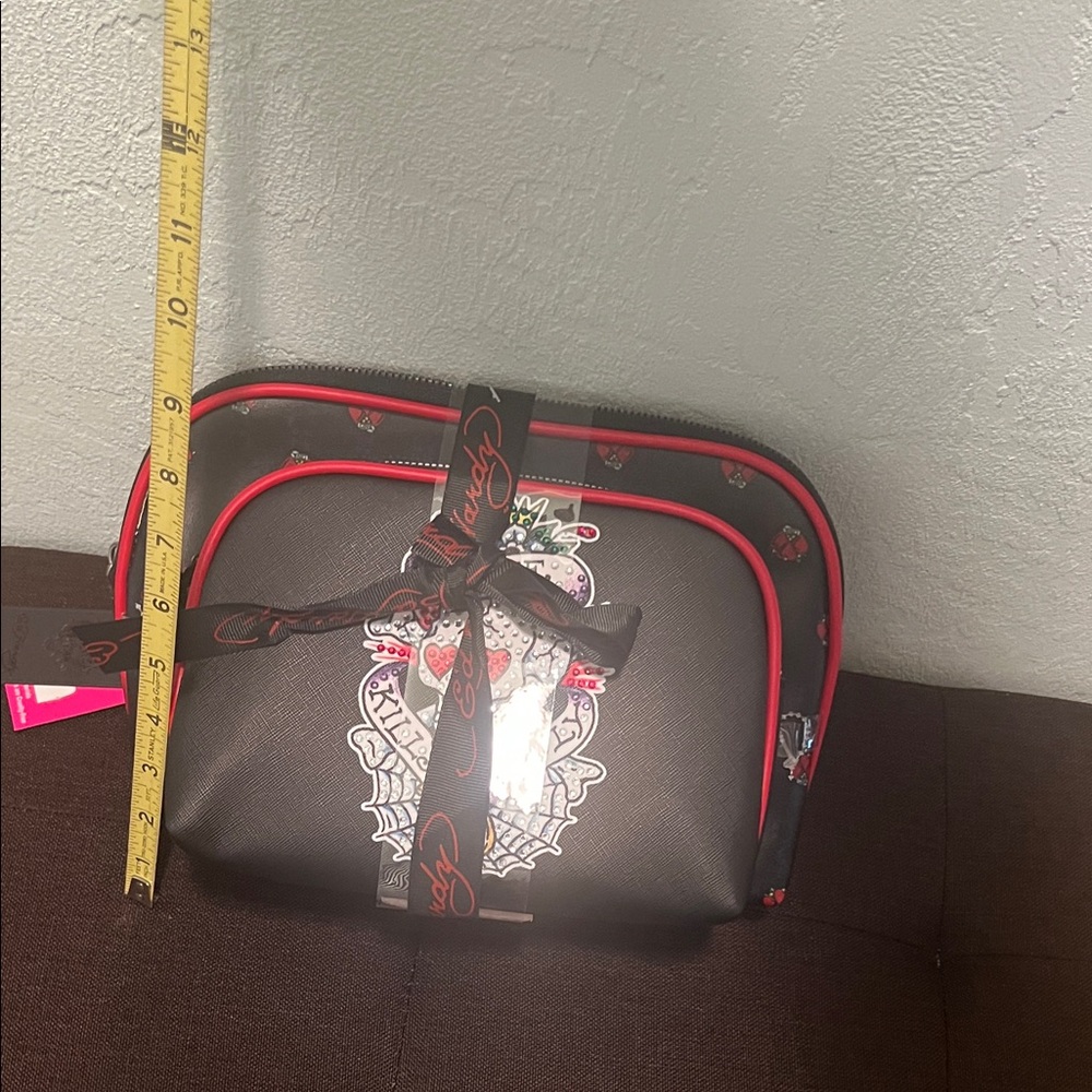 #1584** Ed Hardy Black and Red Skull Travel Pouch Duo - Picture 4 of 12
